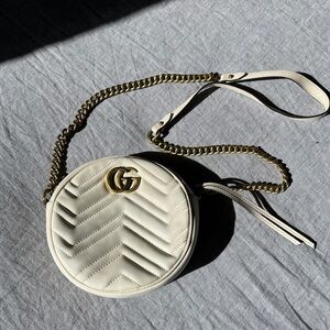 Gucci White Chevron Crossbody Bag with Gold Chain